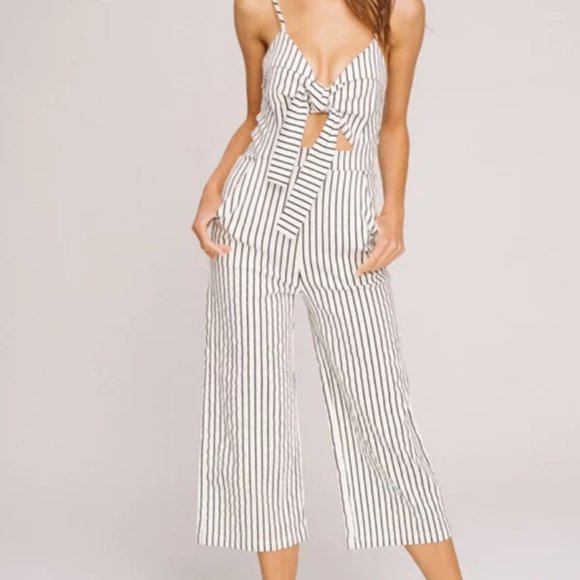 White Jumpsuit with Black Stripe - Picture 1 of 3